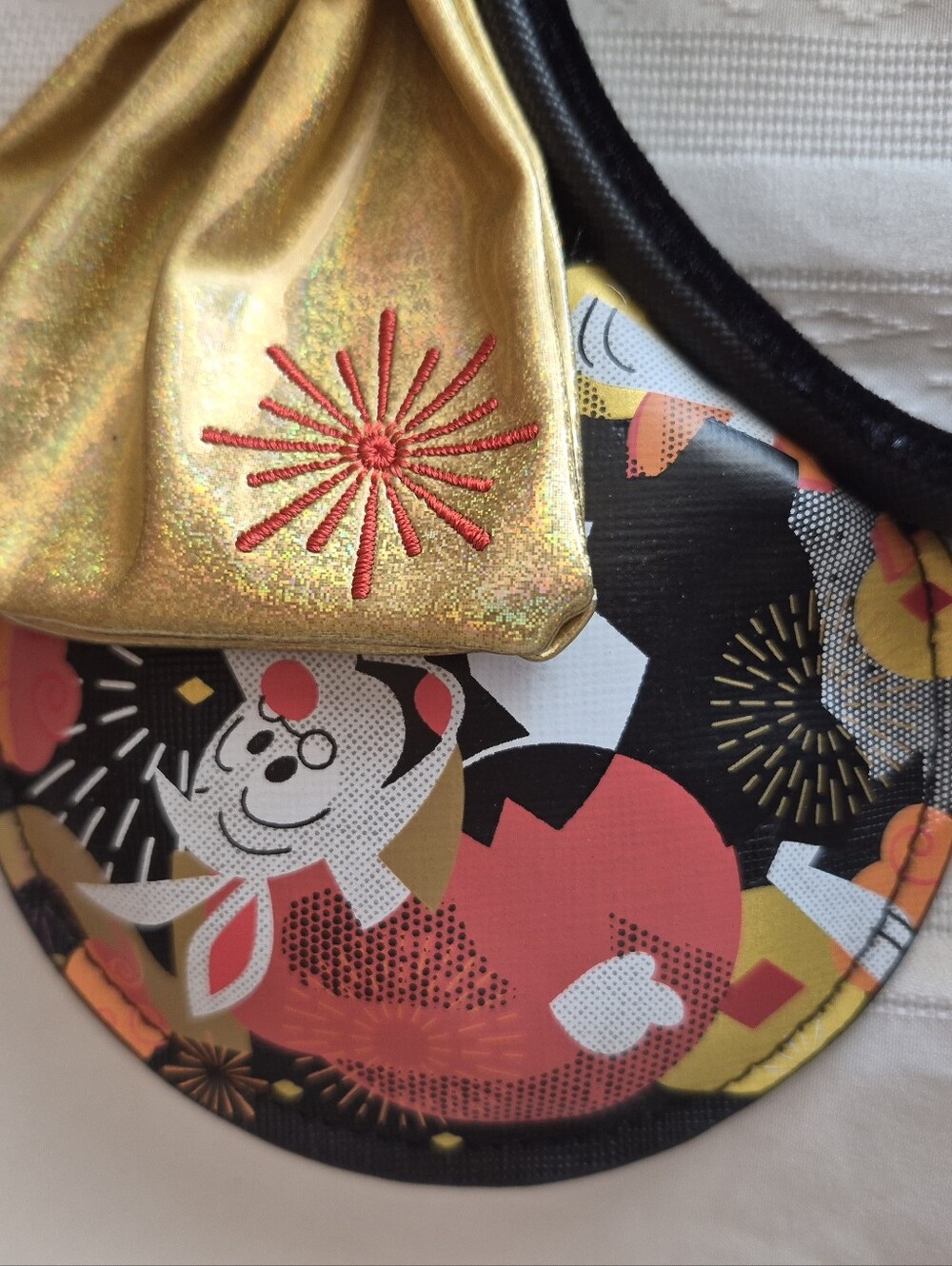 Disney Kids Metallic Gold Bow Minnie Ear Headband with Colorful Character Print - Picture 3 of 7